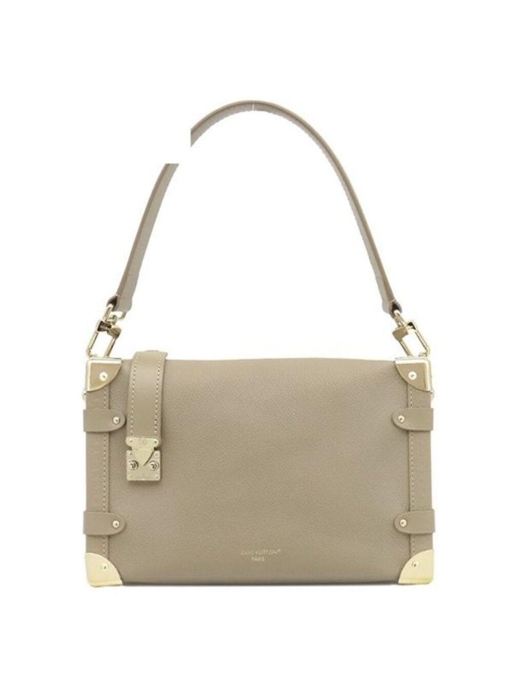 Louis Vuitton 2-Way Bag Side Trunk MM Grain Calf Leather Taupe Gold Handbag